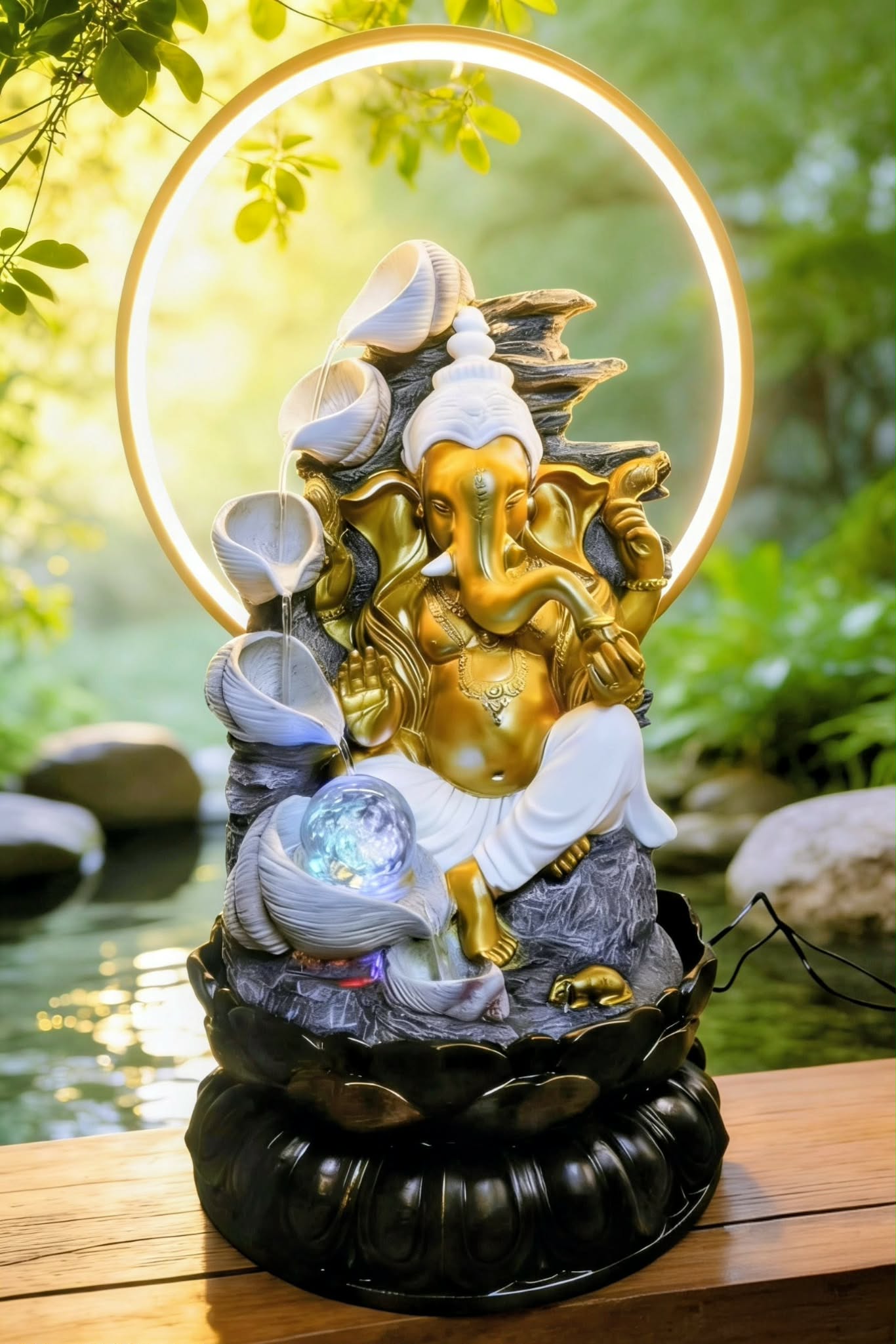Fonte de Água Ganesha Led Arco Prosperidade e Proteção 65cm