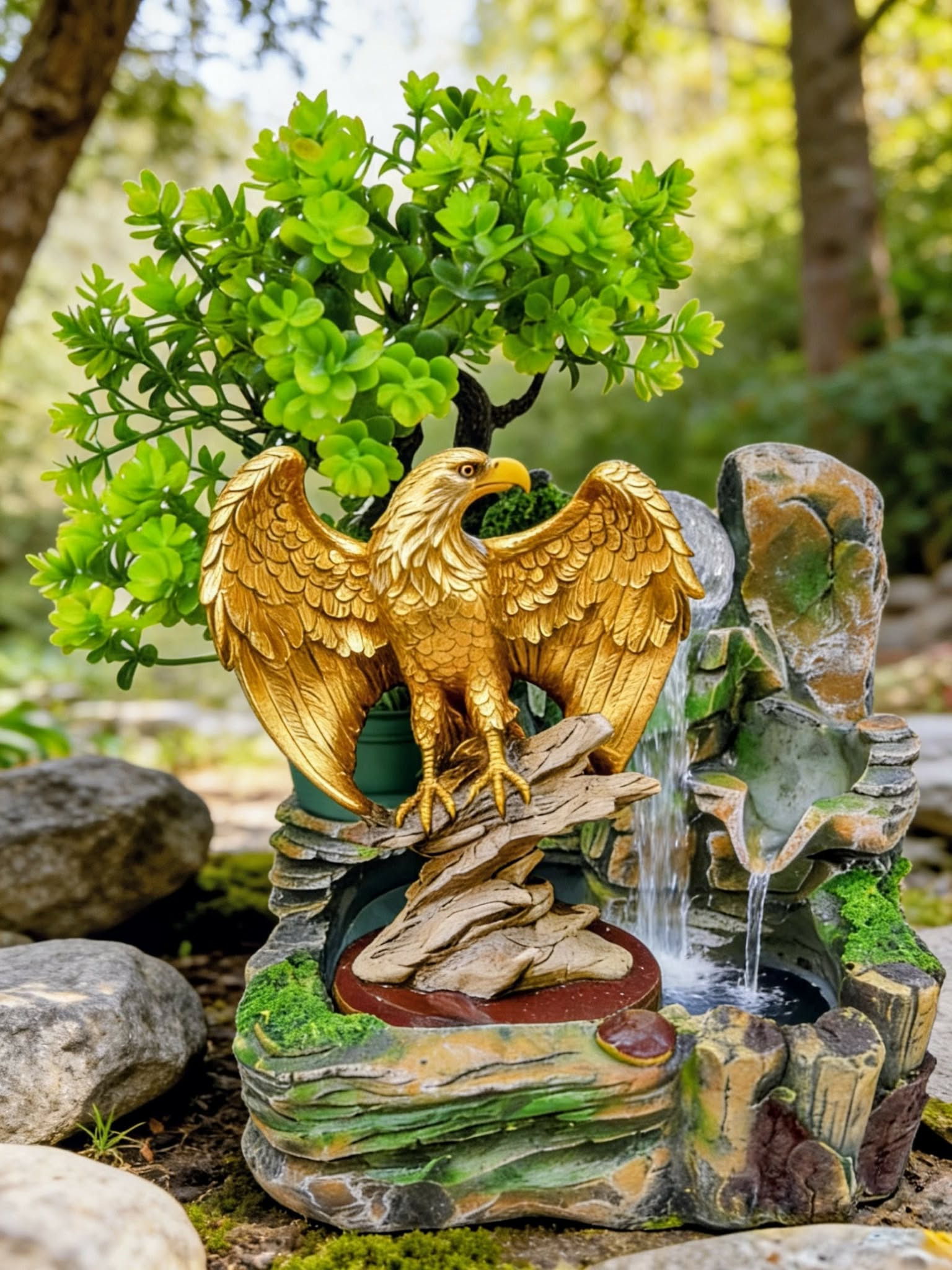 Fonte De Água Águia Dourado Arquetipo Prosperidade Poder