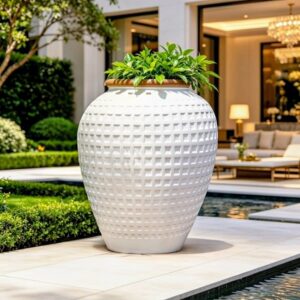 Vaso Em Fibra De Vidro Branco Grande Luxo