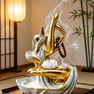 Incensário Cascata Mão De Buda Com Flor De Lótus