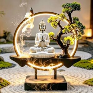 Luminária Incensário Cascata Buda Namastê Bonsai 45cm