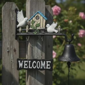 Sino Rústico De Parede Welcome Passarinhos Em Ferro Welcome Decor