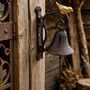 Sino Campainha Rústico de Parede Passarinho Dourado em Ferro