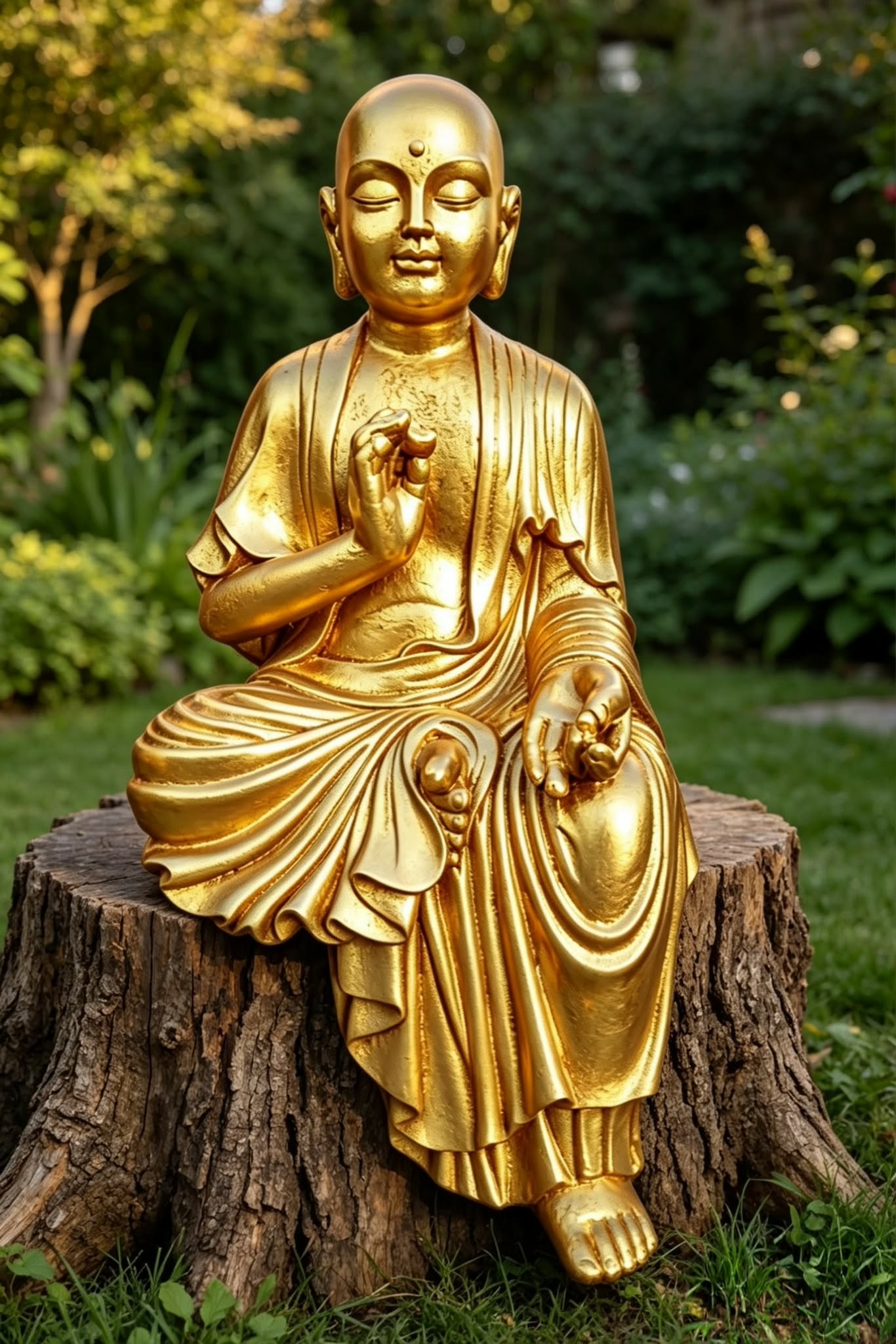 Escultura Buda Dourado Meditando Mudra 60cm