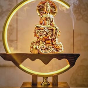 Luminaria Incensário Deusa Kuan Yin Na Lua Com Japamala