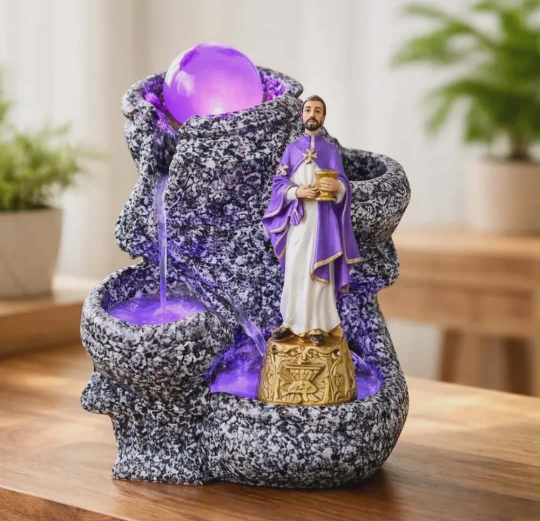 Fonte De Água Saint Germain Chama Violeta Cruz De Malta 20cm