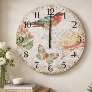 Relógio De Parede Em Mdf, Passaro, Borbota E Flores 60 Cm