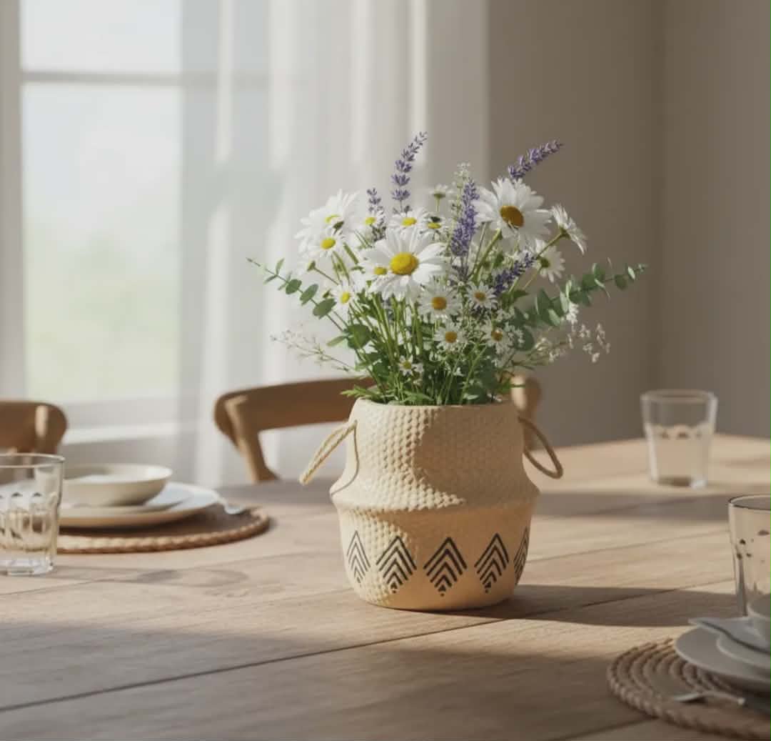 Vaso Cachepot Cerâmica Estilo Cesto Com Alça De Palha Decor - Imagem 2